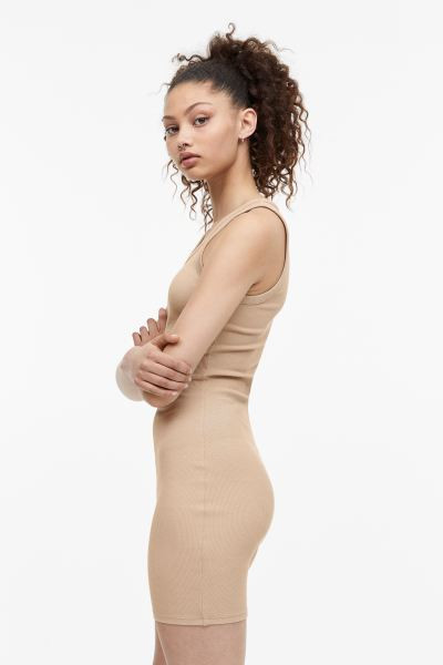 Ribbed Bodycon Dress - Beige - Ladies | H&M US | H&M (US + CA)