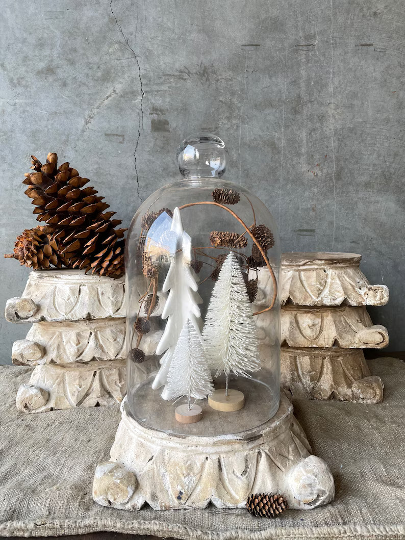 Hand Carved White Chippy Paint Wood Pedestal Riser 10” | Etsy (US)