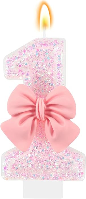 IDIJOLI Pink Birthday Candle Bow Number 1 Candle Cake Topper Cupcake Decor 1st Birthday Party Dec... | Amazon (US)