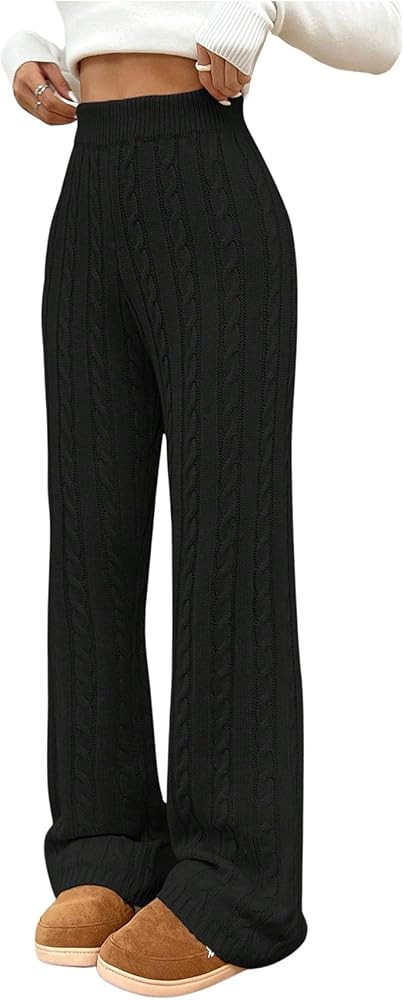 SHENHE Women's Cable Knit Sweater Pants High Waisted Casual Lounge Fall Cable Stacked Pants | Amazon (CA)
