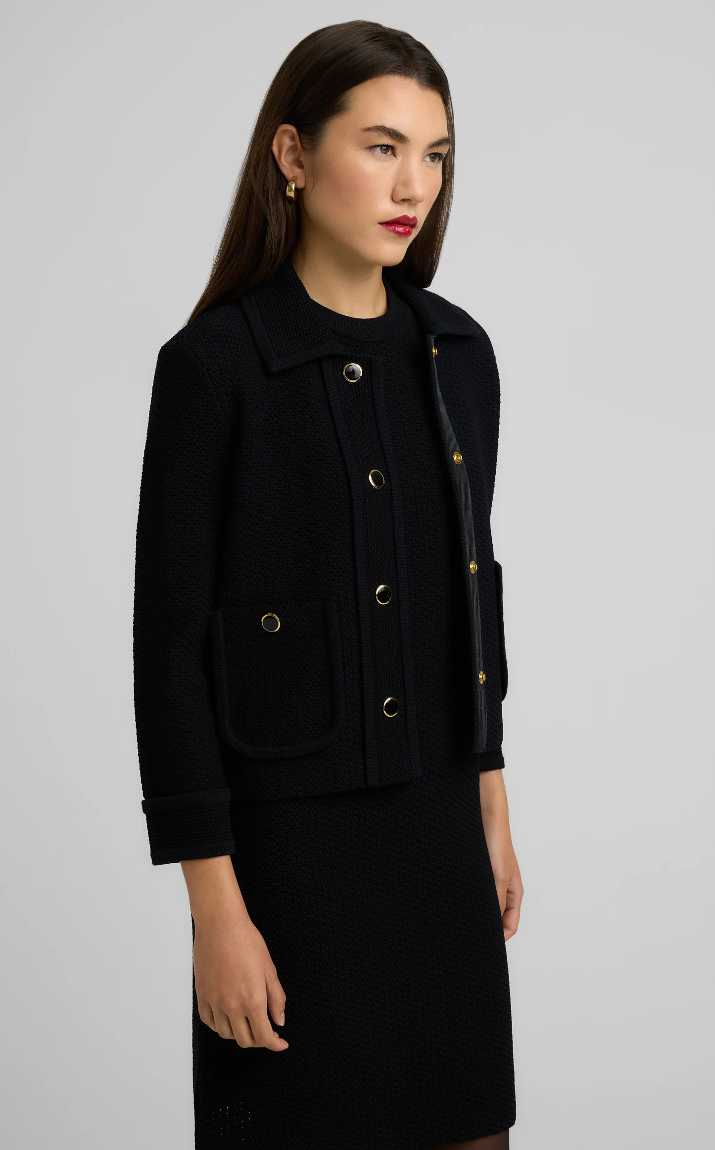 Textured Knit Collared Jacket | St. John Knits