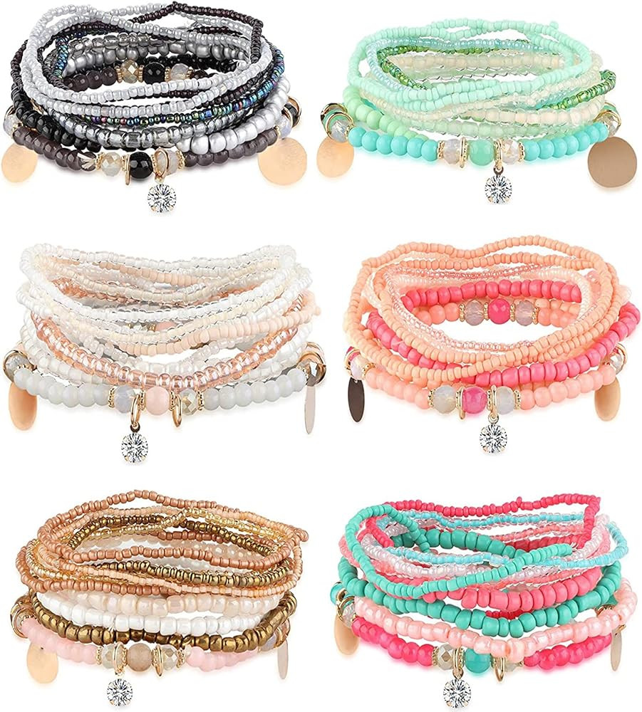 MILACOLATO 6Sets Boho Bead Bracelets Set Multilayered Stackable Bracelets Comfortable Stretch Bra... | Amazon (US)