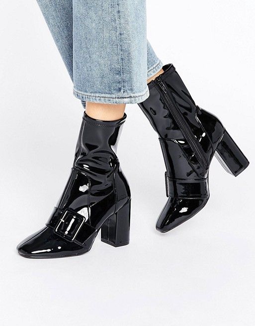 River Island Patent Buckle Sock Boot | ASOS US