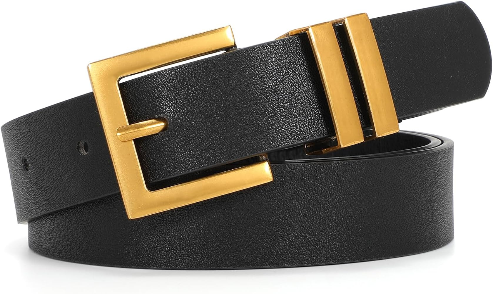 SANSTHS Women's Leather Belt for Jeans Pants Dresses Fashion Ladies Belt Square Gold/Silver Buckl... | Amazon (US)