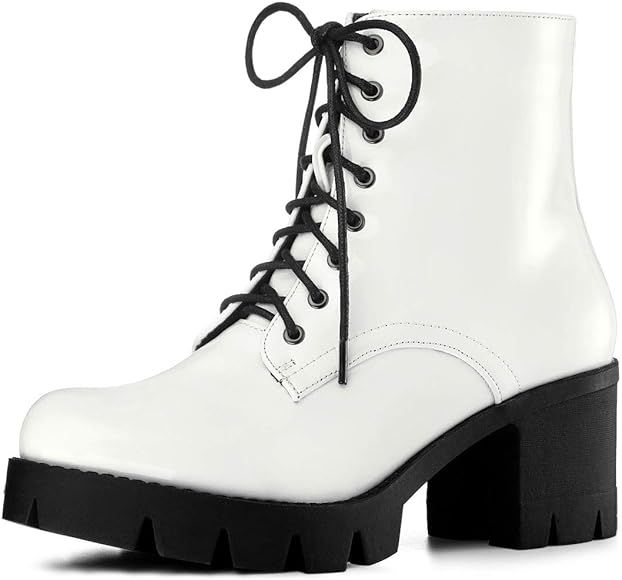 Allegra K Women's Platform Chunky Heel Combat Boots | Amazon (US)