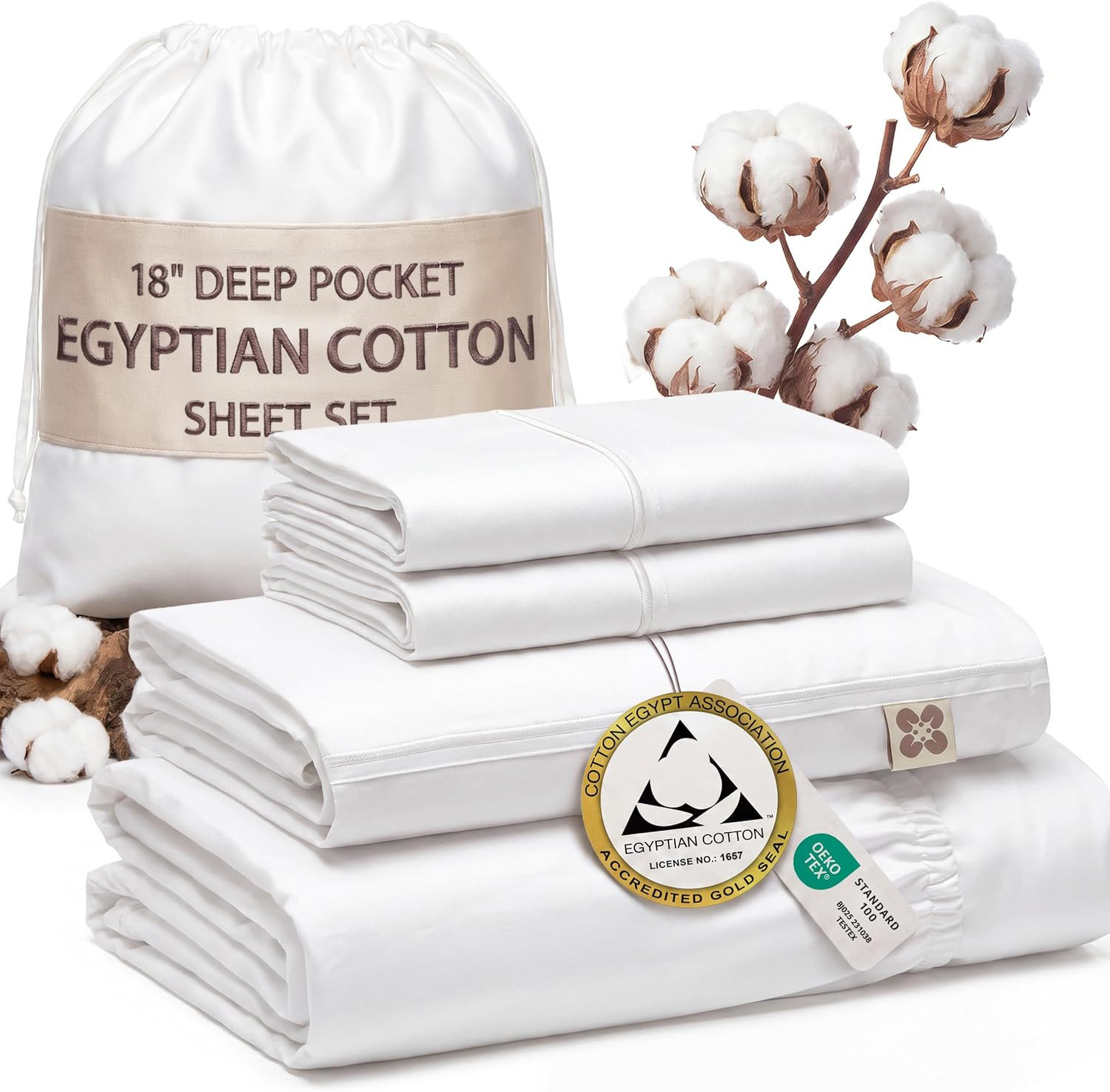 Bedsure PureWoven 100% Giza Egyptian Cotton King Sheets, CEA & BV Certified | Amazon (US)