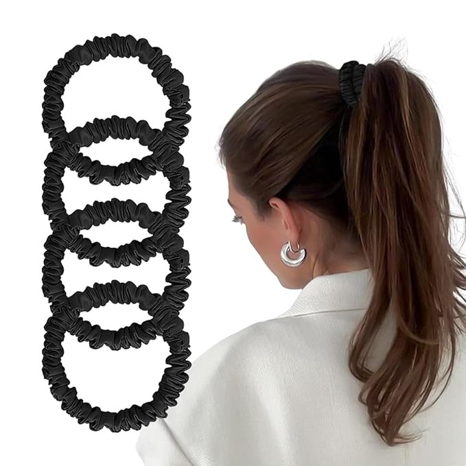 Mulberry Silk Scrunchies for Women 4 PACK, Silk Hair Ties Non Slip, Black Small Thin Silk Scrunch... | Amazon (US)