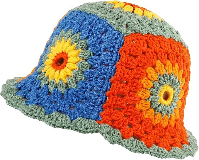 Crochet Bucket Hat for Women Knit Beanies Cap Handmade Foldable Floppy Beach Hat Fashion Cute Str... | Amazon (US)
