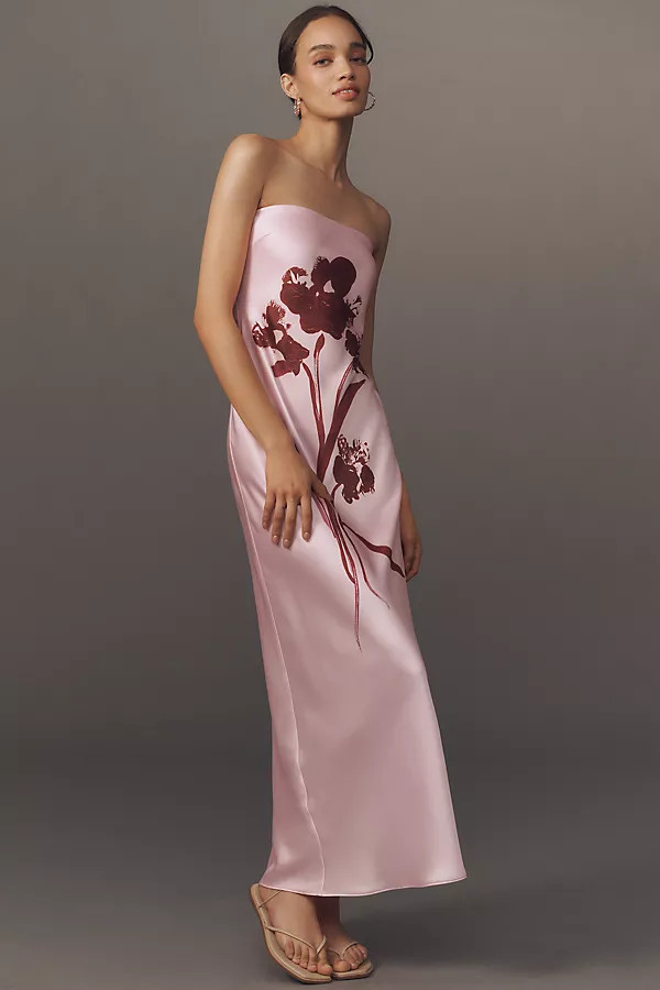 The Fleur Strapless Satin Maxi Slip Dress | Anthropologie (US)