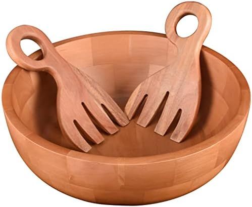 Wooden Salad Bowl Set, Big Wood Salad Mixing Bowls With Serving Utensils, Oak Salad Bowl With Salad  | Amazon (US)