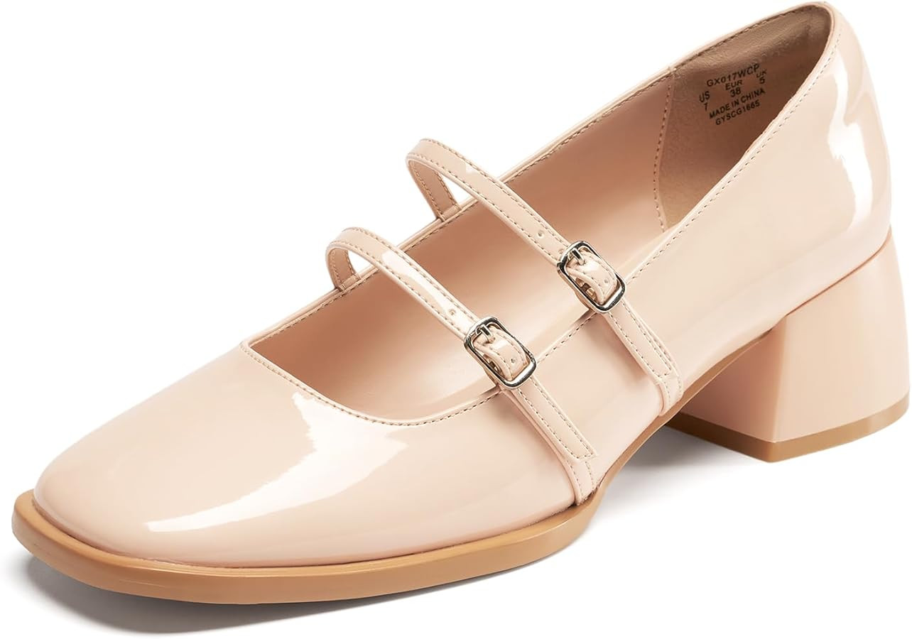 Mary Jane Shoes Women Chunky Block Low Heel Dress Shoes, Closed Toe Mary Jane Pumps, Square Toe M... | Amazon (US)
