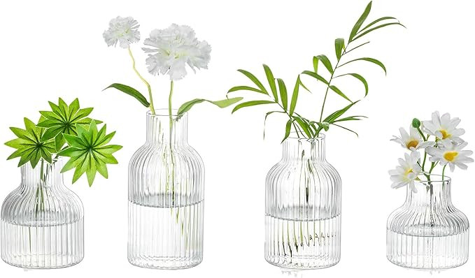 Glasseam Glass Bud Vases for Centerpieces: Modern Small Flower Vase Set of 4 for Home Decor - Cle... | Amazon (US)
