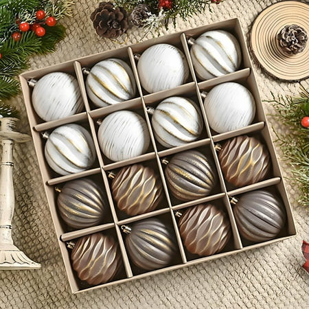 KeirineCC 16 Pcs Neutral Christmas Ball Ornaments Champagne Gold White Christmas Tree Decorations Set 3.15 Inch Shatterproof Glitter Matt Xmas Baubles Neutral Ornaments for Xmas Tree Home Decor | Walmart (US)