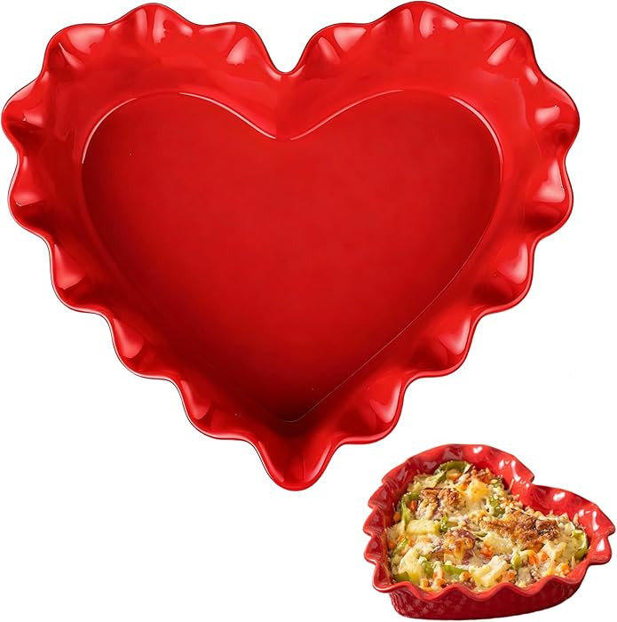 9in Valentine's Day Heart Shaped Deep Pie Dish 2.6in Ceramic Ruffle Heart Pie Pan Baking Dish for... | Amazon (US)