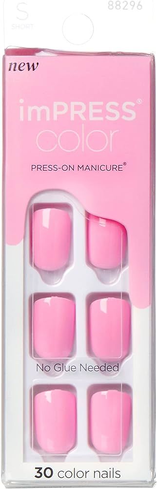 Amazon.com: KISS imPRESS No Glue Mani Press On Nails, Color, Self Care', Pink, Short Size, Squova... | Amazon (US)