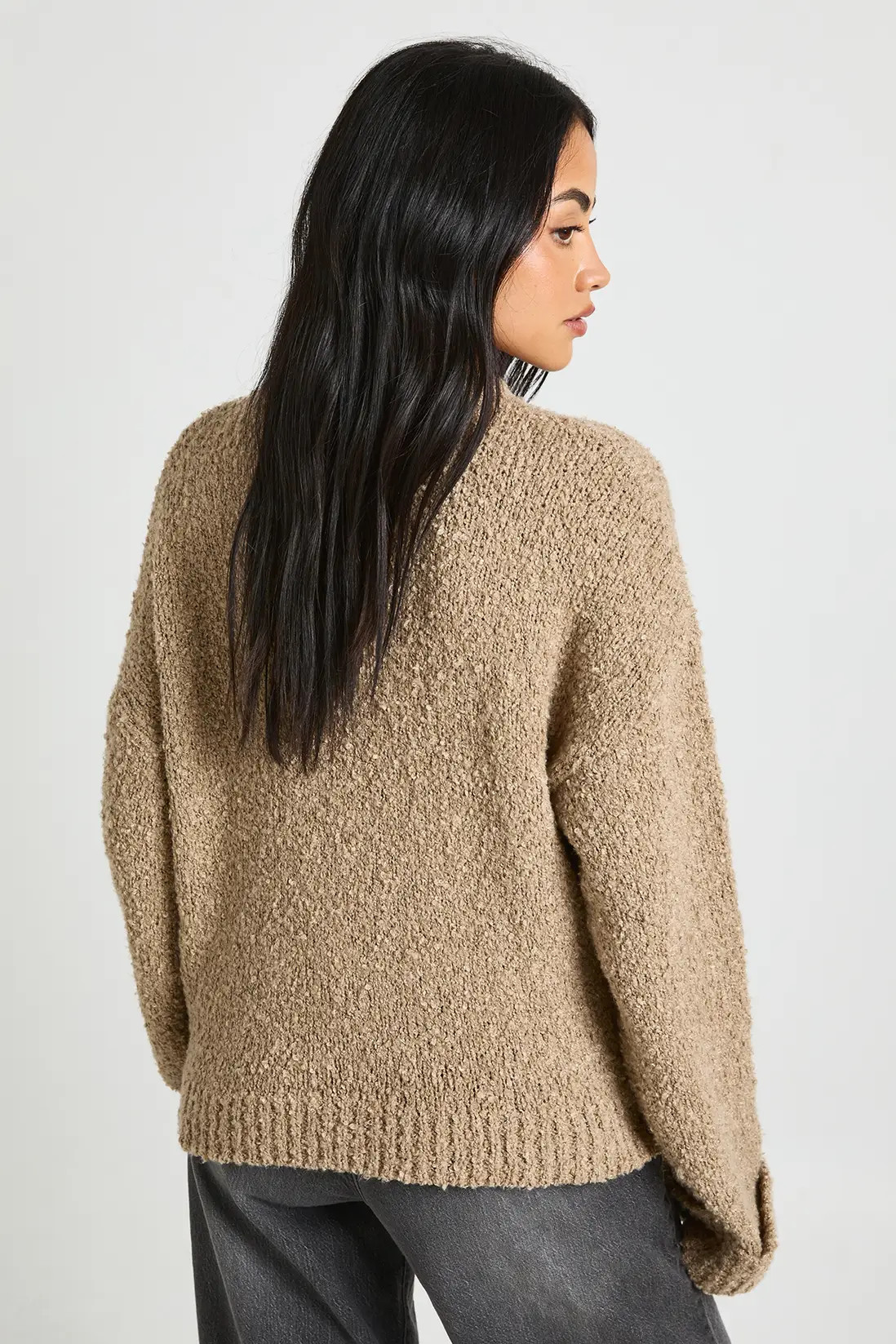 Boucle Oversized Fold Over Cuff Detail Knitted Jumper | Boohoo.com (UK & IE)