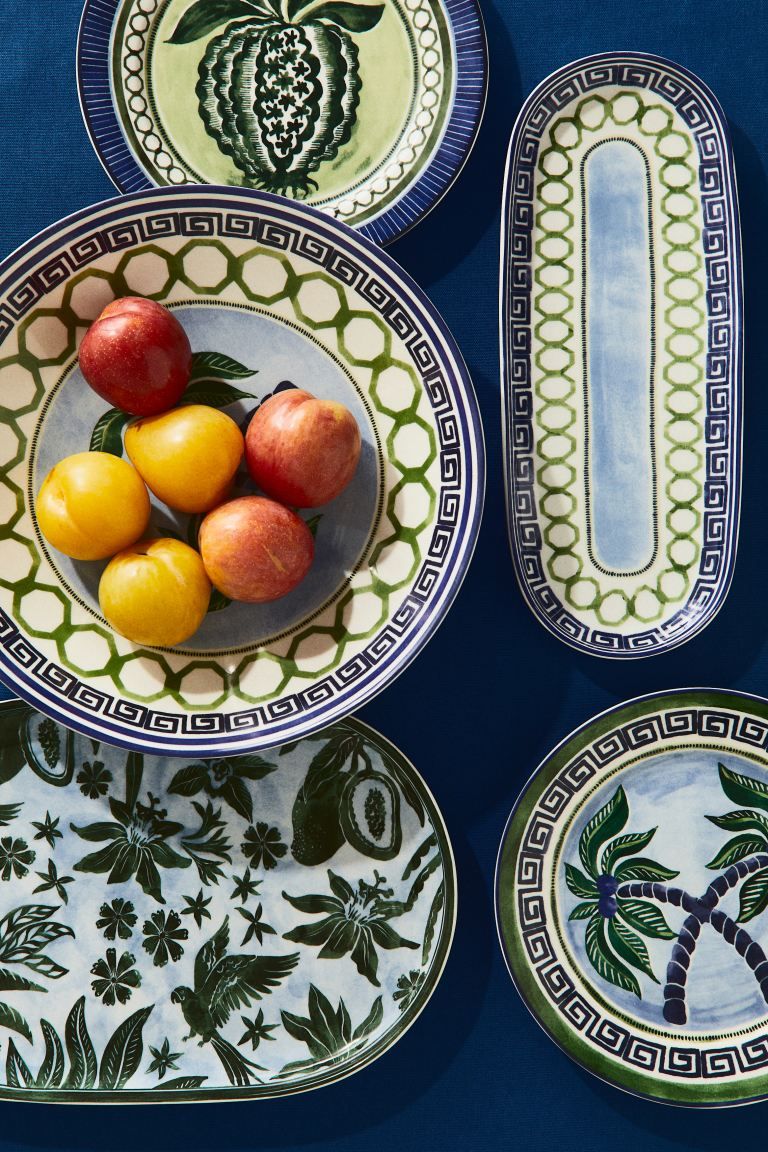 Medium-sized Porcelain Plate - Dark blue/green - Home All | H&M US | H&M (US + CA)