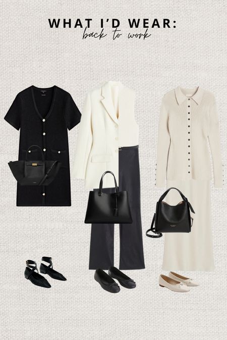 What I’d wear: back to work 💼

Leave a 🖤 to favorite this post and come back later to shop. 

outfit inspiration, autumn outfit, office outfit, mini bouclé dress, Massimo Dutti, DeMellier, ballerinas, ballet flats, Sam Edelman, H&M, rib knit top, satin skirt, rib knit cardigan, Kate spade tote bag, slim leather belt, Mango, twill white blazer, leather jeans. 

#LTKeurope #LTKstyletip #LTKworkwear