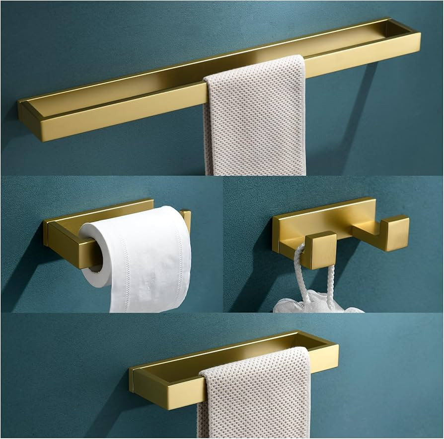 TNOMS 4-Piece Modern Gold Bathroom Hardware Accessories Set - Towel Bar & Holder, Stainless Steel... | Amazon (US)