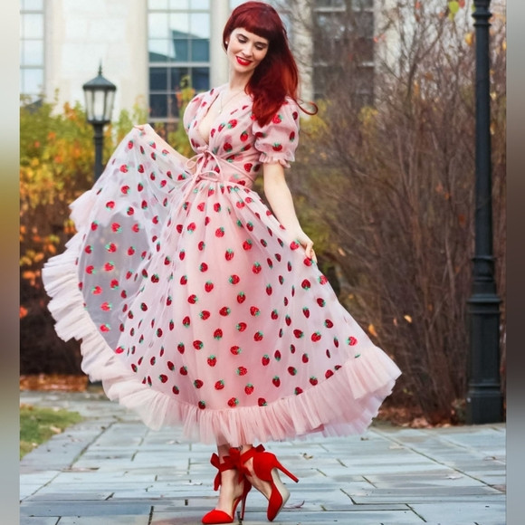 🍓Lirika Matoshi Strawberry Tulle Glitter Embroider Corset Dress FLAWLESS + GIFT | Poshmark
