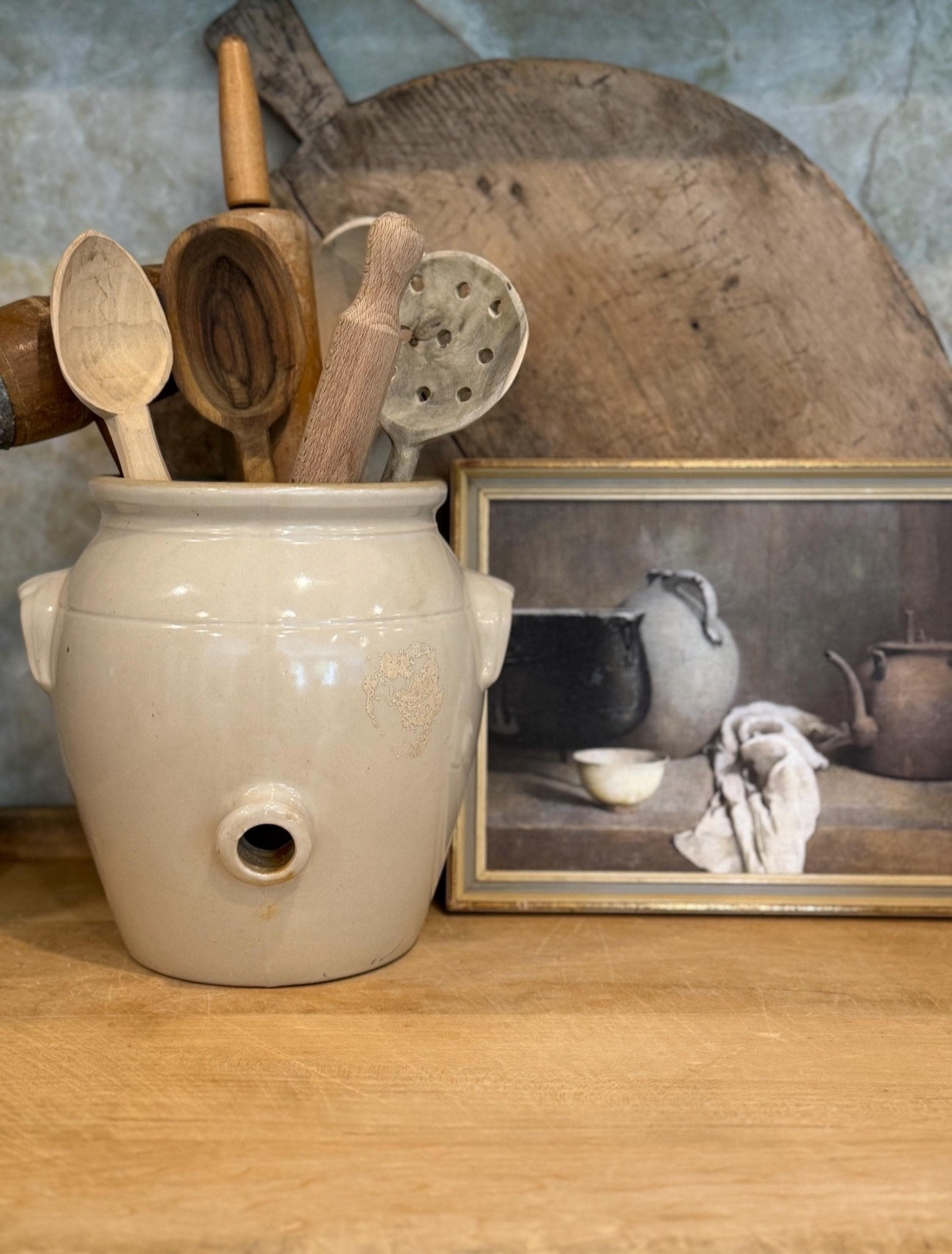 Collected & Curated | Vintage French Vinaigrier
A 19th-century French kitchen essential — this stoneware vinaigrier (vinegar jar) once held homemade vinegar, drawn from the little spigot at the base. The creamy glaze and worn patina tell a century-old story of slow living and farmhouse kitchens.

Today it’s the perfect statement utensil crock or sculptural shelf accent — a piece that brings authenticity and warmth wherever it’s placed.

Tap to shop this one-of-a-kind French vintage find through my Etsy shop.
#CuratedAndCollected #OurNidoFinds #VintageFrenchVinaigrier #RusticKitchenDecor #TimelessDetails #CollectedInteriors #FrenchFarmhouseStyle #VintageStoneware #LTKhome

#LTKHome #LTKStyleTip #LTKSeasonal