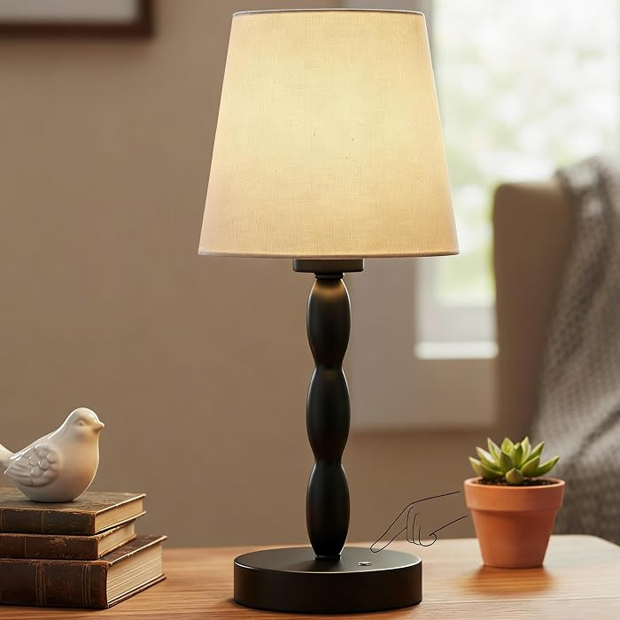 Rechargeable Cordless Table Lamp, 5000mAh Battery Powered Touch Desk Lamp, 3-Level & Stepless Dimmable Night Light, Portable Bedside Lamp for Bedroom, Outdoor, Bulb Included, Black | Amazon (US)