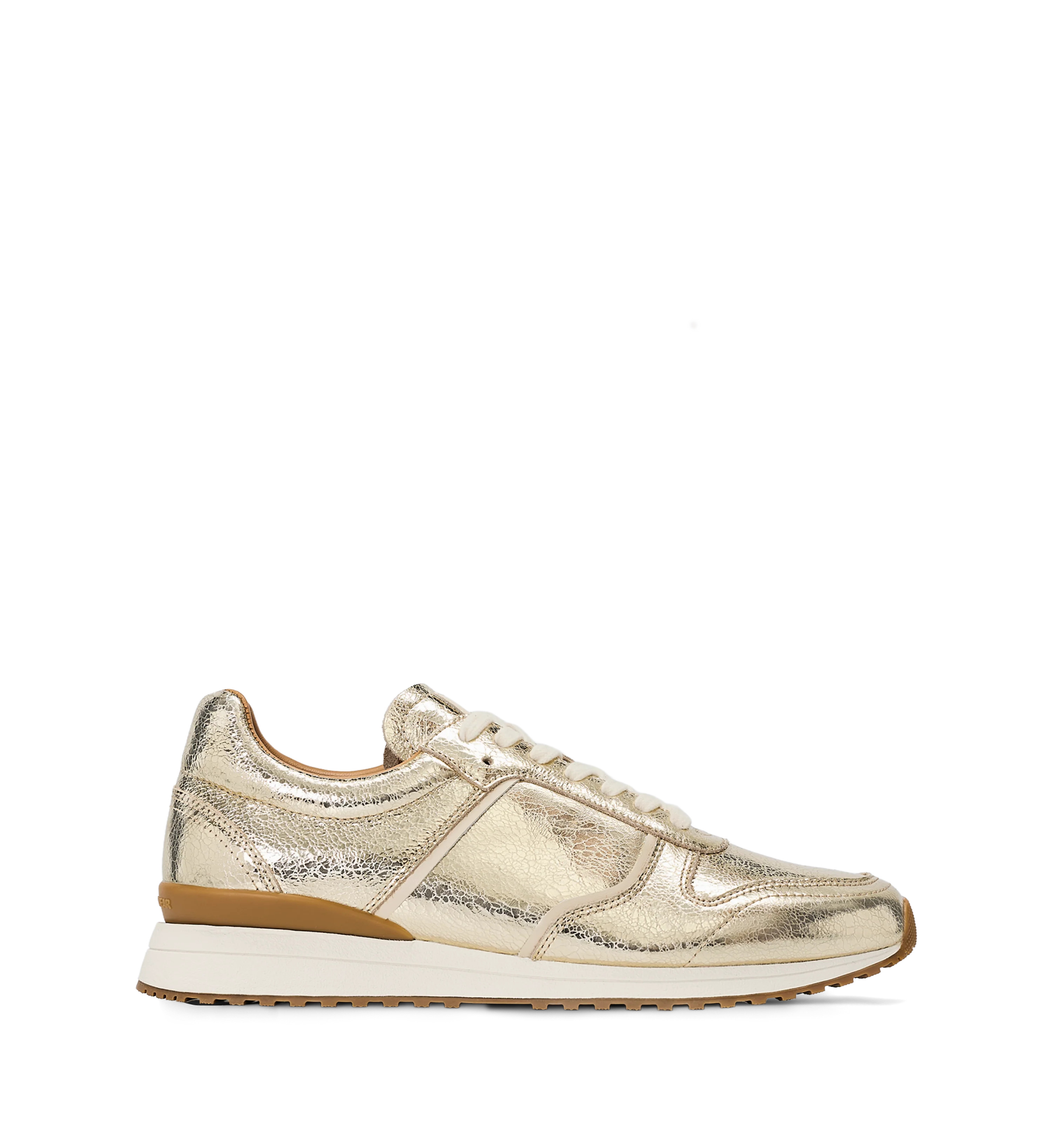 Fringilla Gold Crinkle Leather Sneakers | Bared Footwear | Bared Footwear
