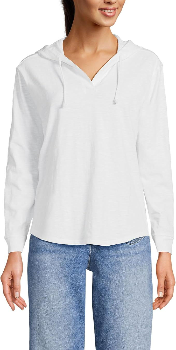 Lands' End Women's Long Sleeve Slub Hooded Popover | Amazon (US)