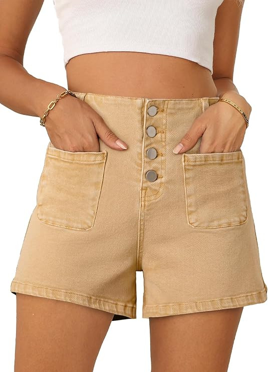 Sidefeel Women's Jean Shorts Button Fly Stretchy High Waisted Summer Outfit Denim Shorts | Amazon (US)
