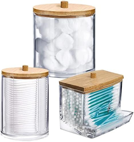 Wellinc 3 Pack Cotton Swab Dispenser, 7/10/20 Oz Qtip Holder Dispenser Set, Storage Organizer Holder | Amazon (US)