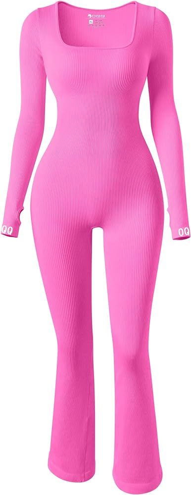 OQQ Women Yoga Jumpsuits Ribbed Exercise Long Sleeve Tops Bell Bottoms Flare Jumpsuits | Amazon (US)