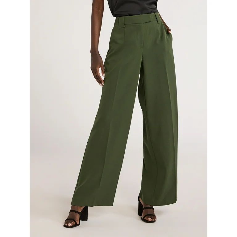 Scoop Women’s Ultimate Crepe Wide Leg Trousers, 32.5" Inseam, Sizes 0-20 | Walmart (US)