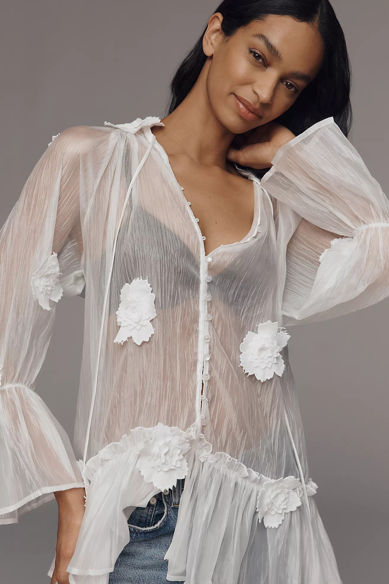 By Anthropologie Sheer Floral Tunic | Anthropologie (US)