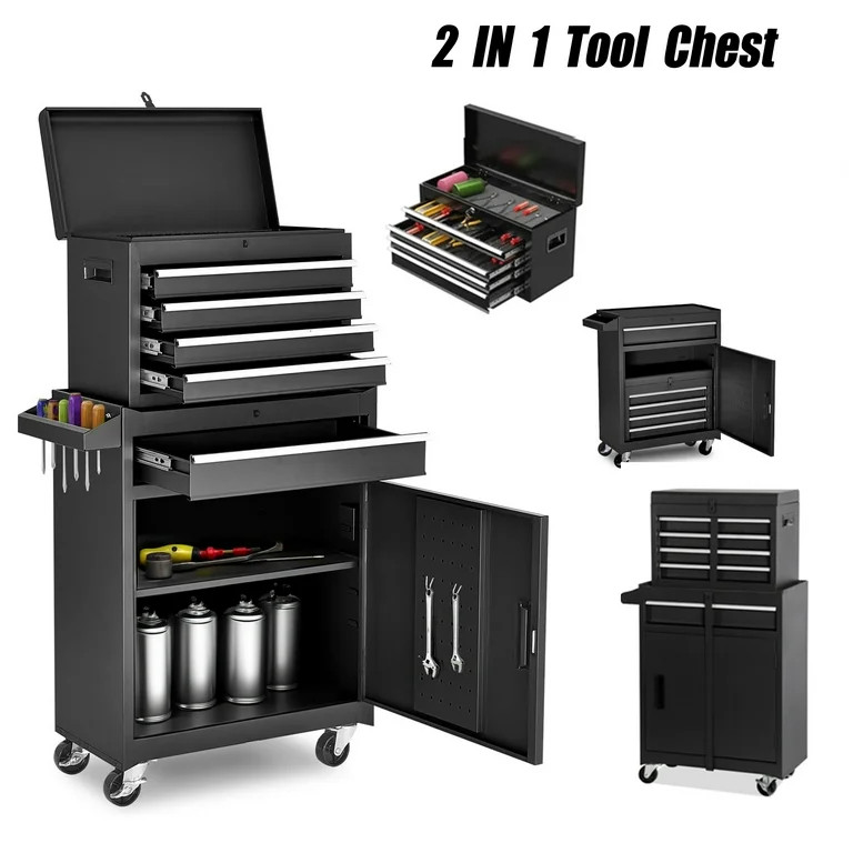 Tool Chest, 5-Drawer Rolling Tool Storage Cabinet with Detachable Top Tool Box, Universal Lockabl... | Walmart (US)