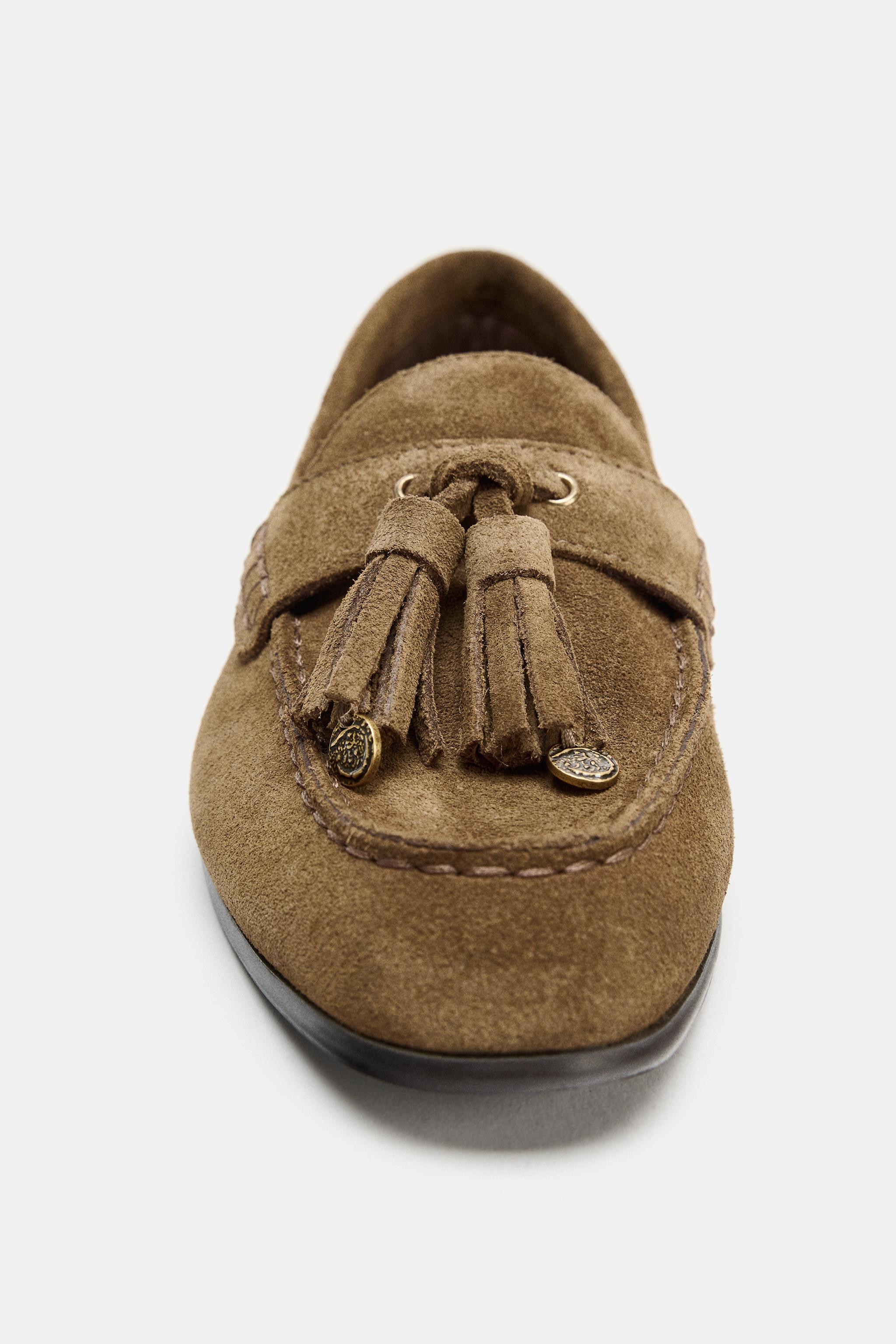 SPLIT SUEDE LOAFERS WITH TASSELS | Zara UK
