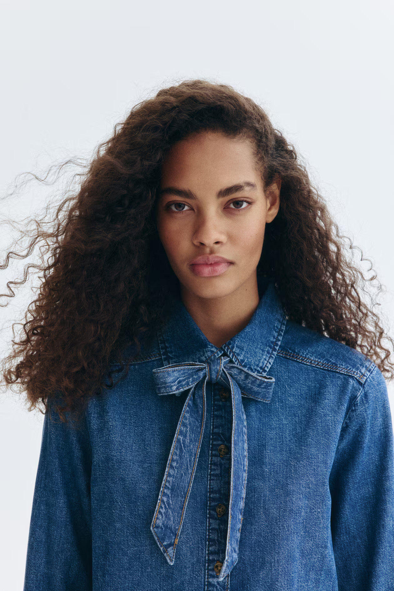 Bow-detail denim blouse | H&M (UK, MY, IN, SG, PH, TW, HK)