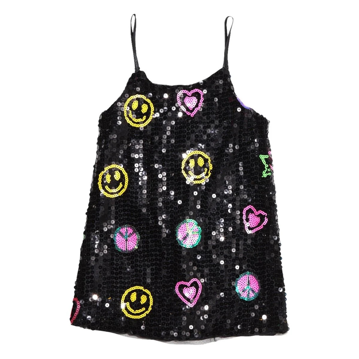 PEACE & LOVE SEQUIN TANK DRESS 12 / BLACK | Mini Dreamers 