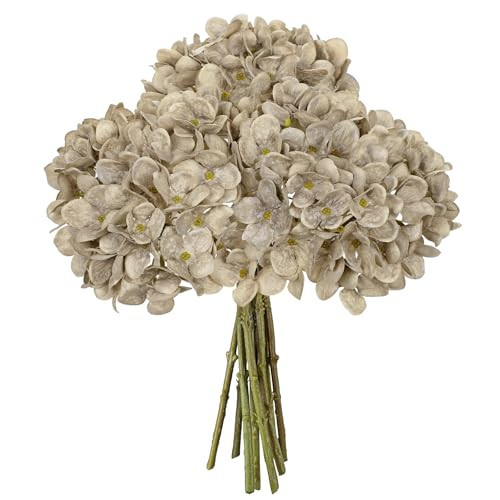 9 Pcs Fall Hydrangea Artificial Flowers for Decoration, Fall Artificial Flowers Floral Stems for Centerpieces, 12.5" Falls Silk Flower Fake Flower Bouquet for Autumn Farmhouse Wedding Decor, Coffee | Amazon (US)