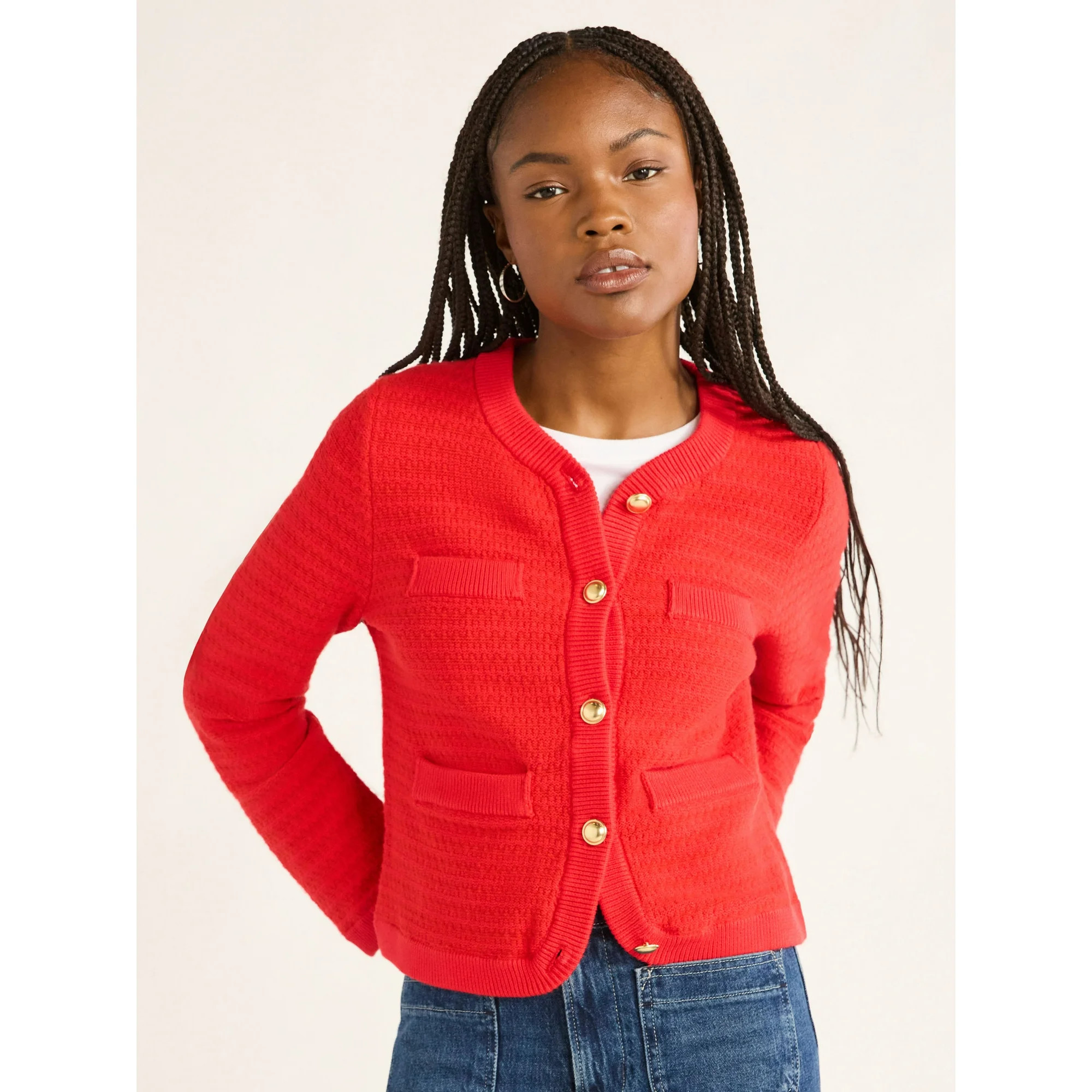 Free Assembly Women’s and Women 's Plus Welt Pocket Cardigan Sweater, Lightweight, Sizes XS-4X | Walmart (US)