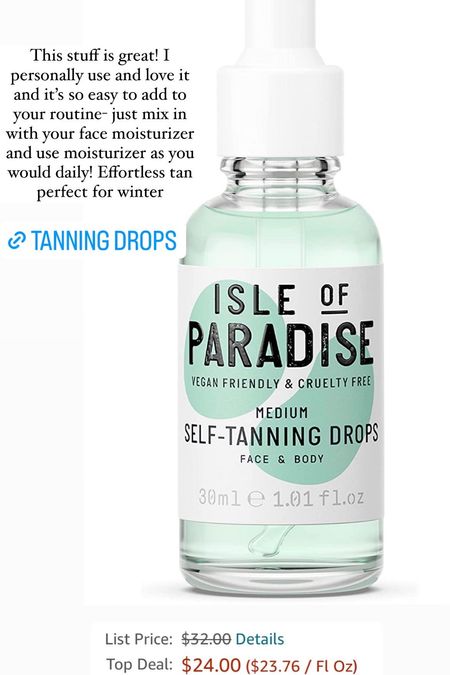 Isle of Paradise self tanning drops on sale! I personally use and love it! So easy to add to your routine! I premix in my moisturizer and apply as I would normally! This is great for winter! 

#LTKbeauty #LTKsalealert #LTKunder50