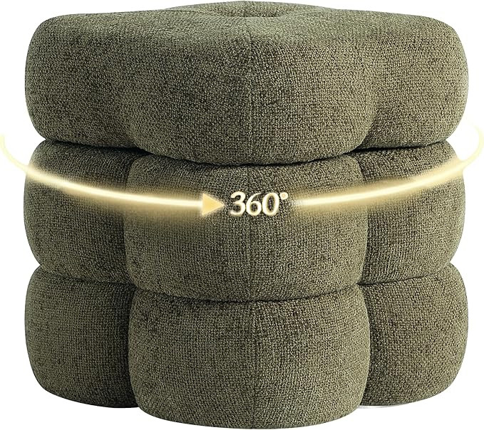 Get Set Style 360° Swivel Flower Ottoman, Linen Vanity Stool Footrest with 300LBS Capacity, No A... | Amazon (US)
