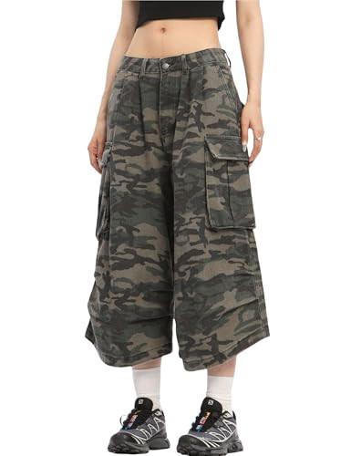 DAZZLZZAD Mens Camo Cargo Shorts Y2k Baggy Long Jorts Hip Hop Bermuda Jeans Shorts Camouflage Shorts for Women | Amazon (US)