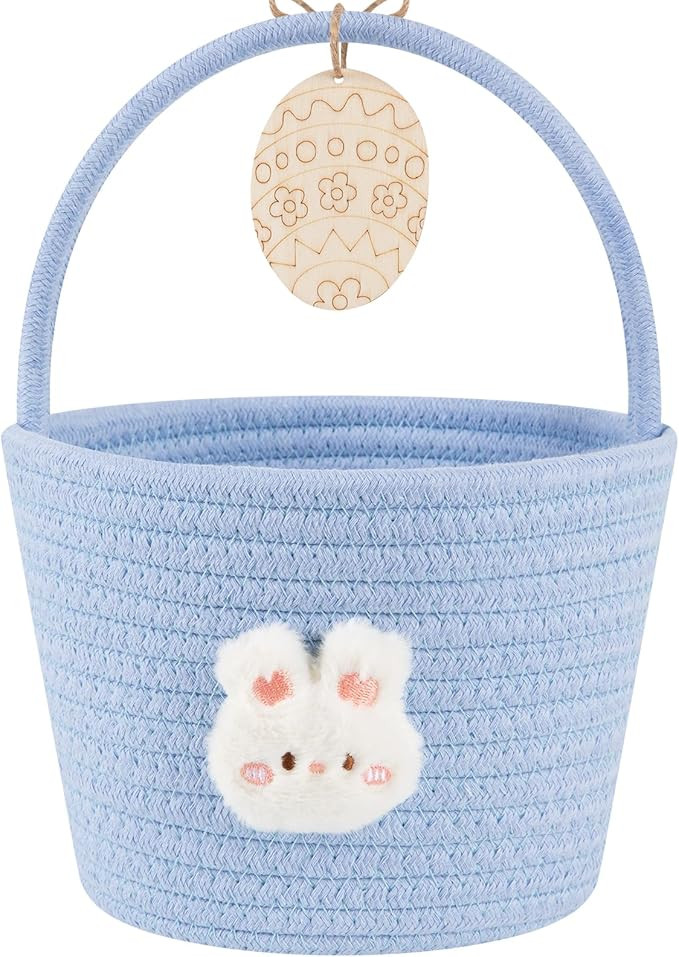 OIAHOMY Easter Basket with Handle, Personalized Bunny Easter Basket for Kids, Woven Rope Gift Emp... | Amazon (US)