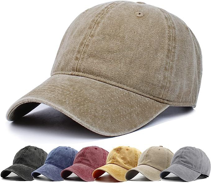 HH HOFNEN Men Women Washed Distressed Twill Cotton Baseball Cap Vintage Adjustable Dad Hat | Amazon (US)
