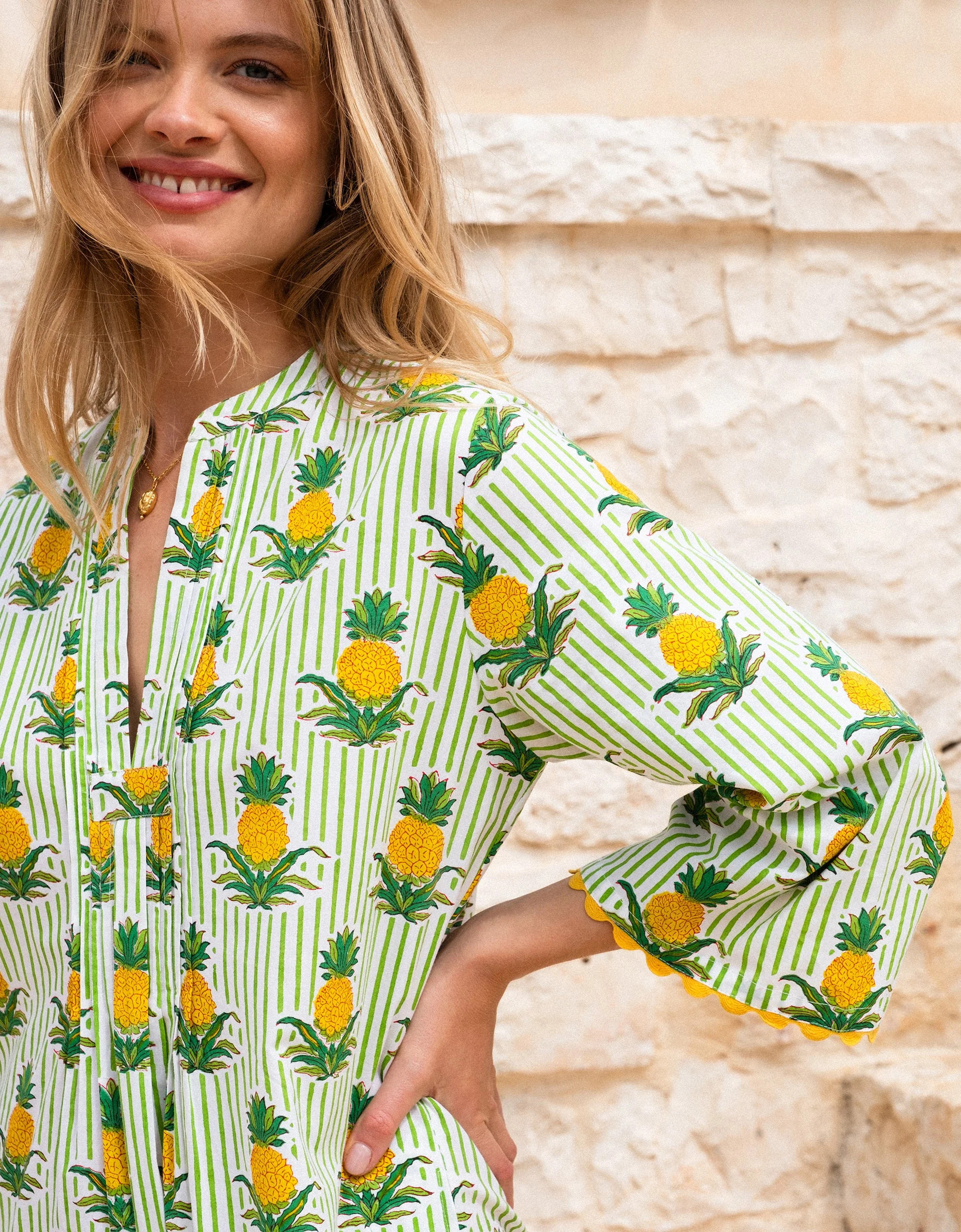 Pineapple Stripe Thasos Kaftan | Pink City Prints UK