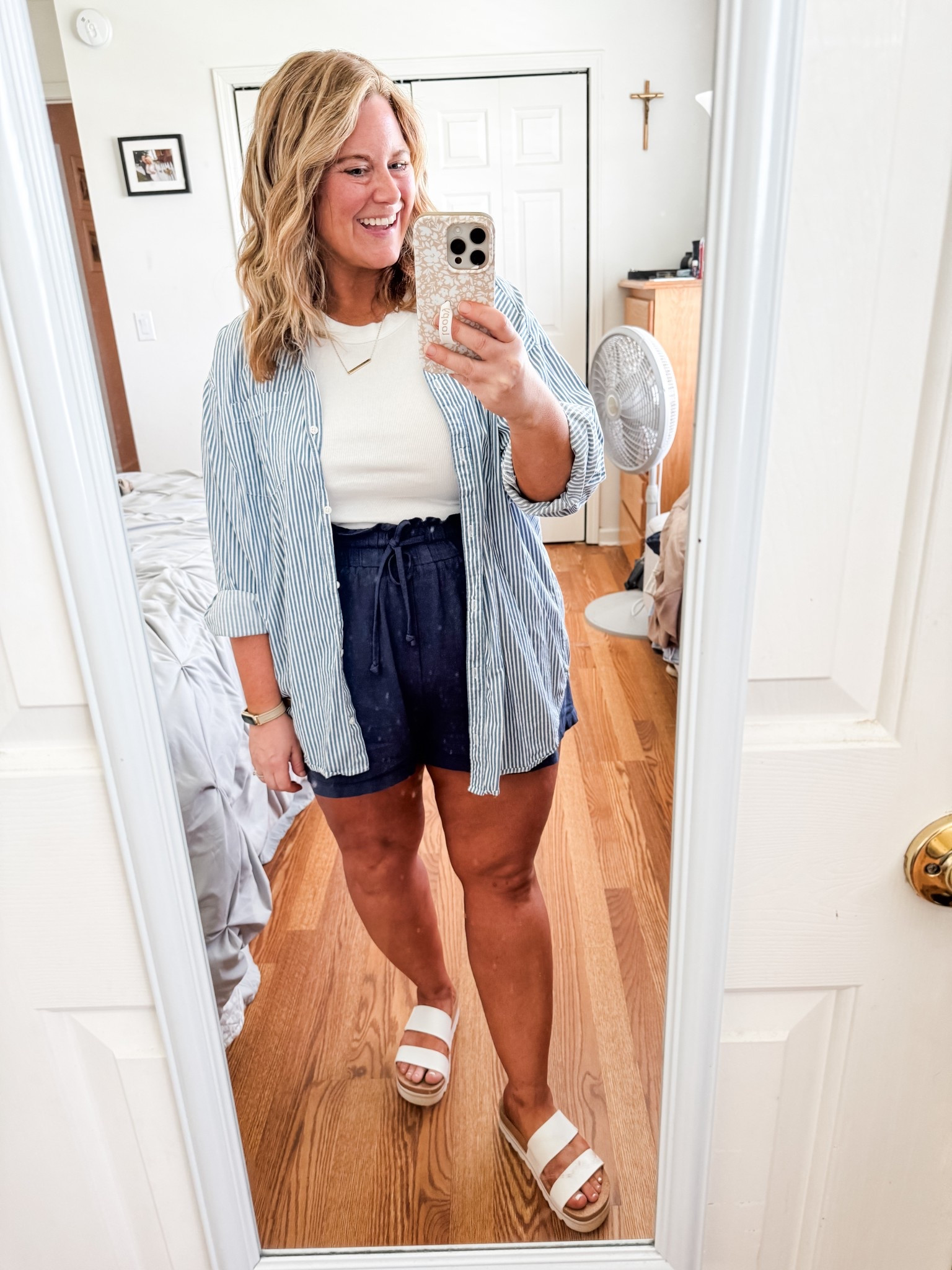 The comfiest shorts and a button down - perfect easy summer outfit.  Loving these reef sandals too! 

#LTKFindsUnder50 #LTKMidsize #LTKSeasonal