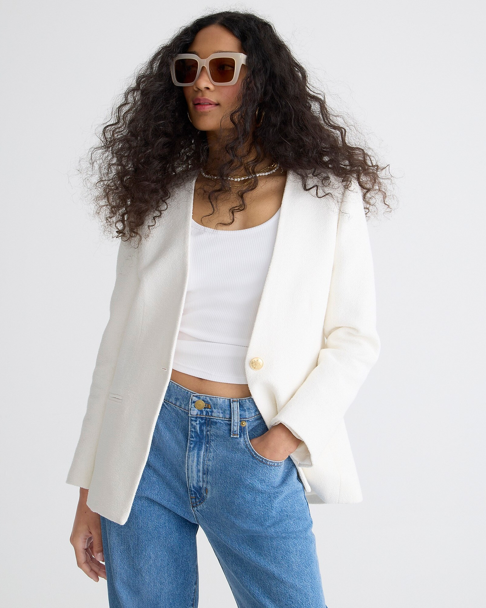 Collection Alfie collarless blazer in cotton-blend bouclé | J. Crew US