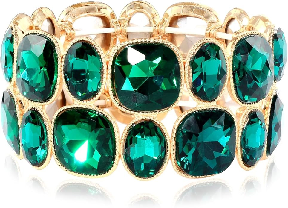 KELMALL Wide Rhinestone Stretch Bracelet for Women Wedding Bridal Sparkle Crystal Elastic Stateme... | Amazon (US)