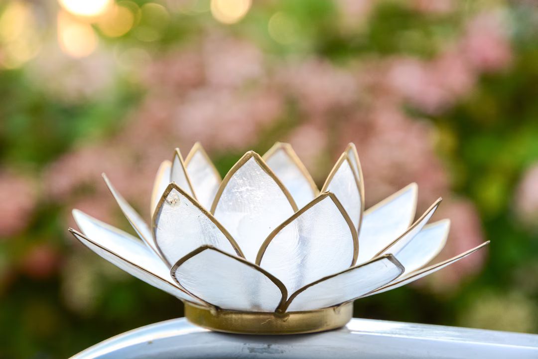 White Capiz Lotus Flower Tea Light Candle Holder - Etsy | Etsy (US)