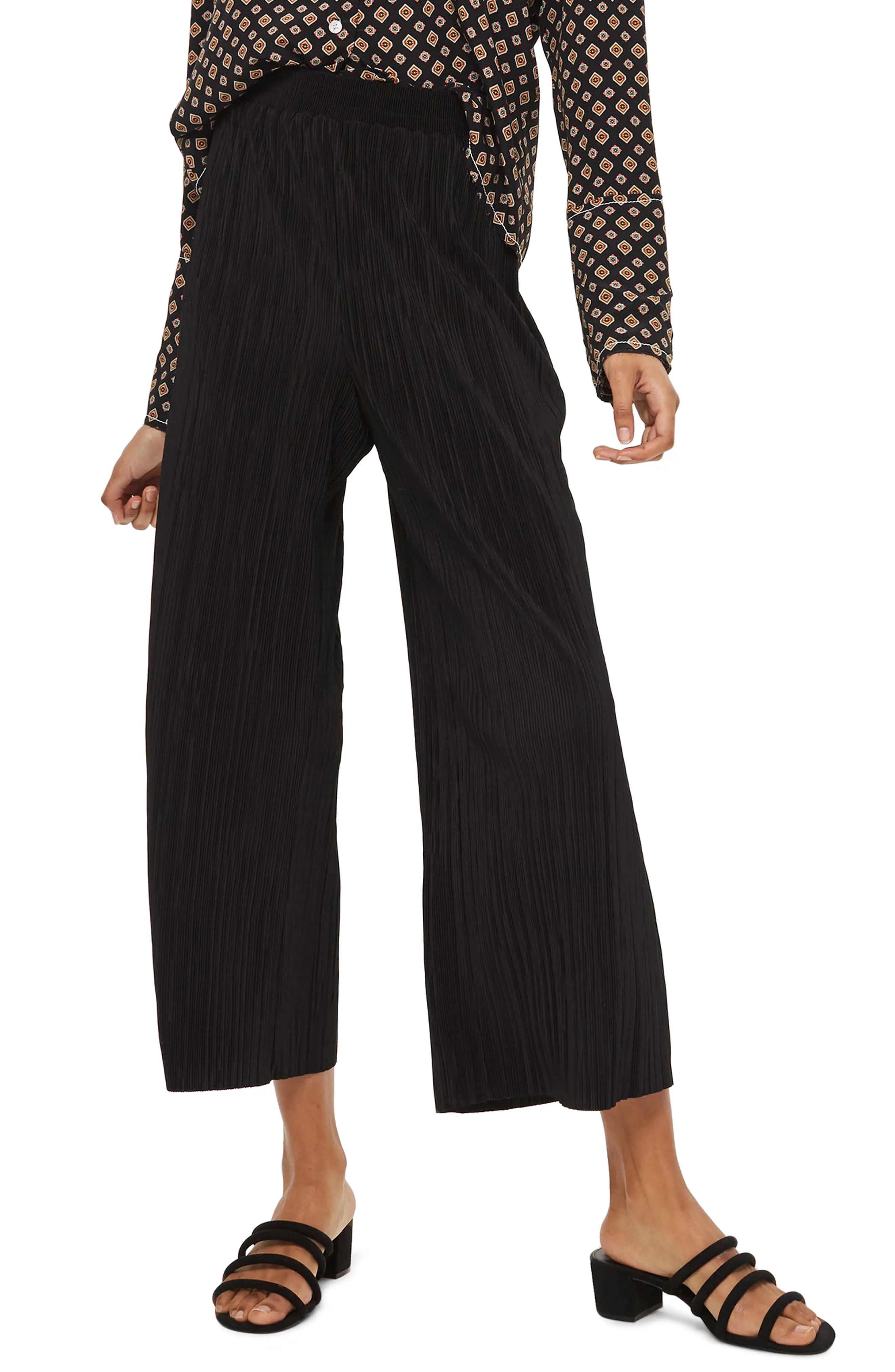 Topshop Track Band Plissé Wide Leg Trousers | Nordstrom